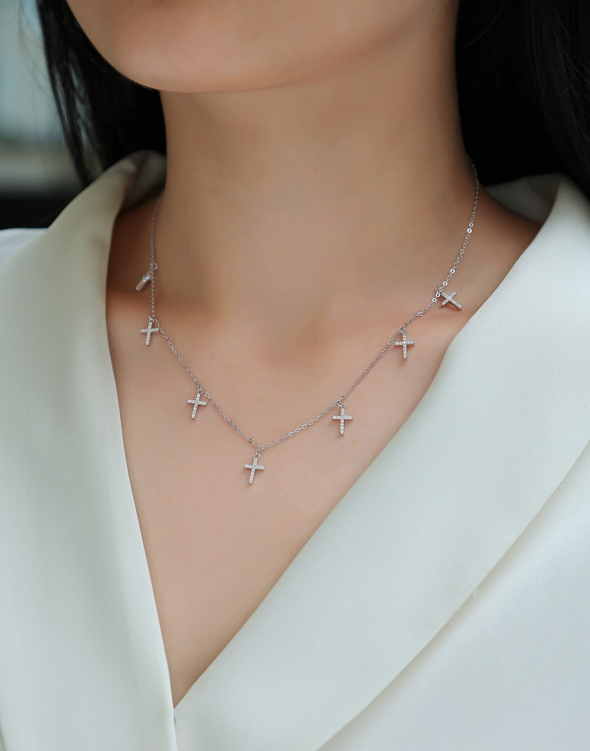 Moissanite Necklace Holy Light Cross Light Luxury Women's Necklace