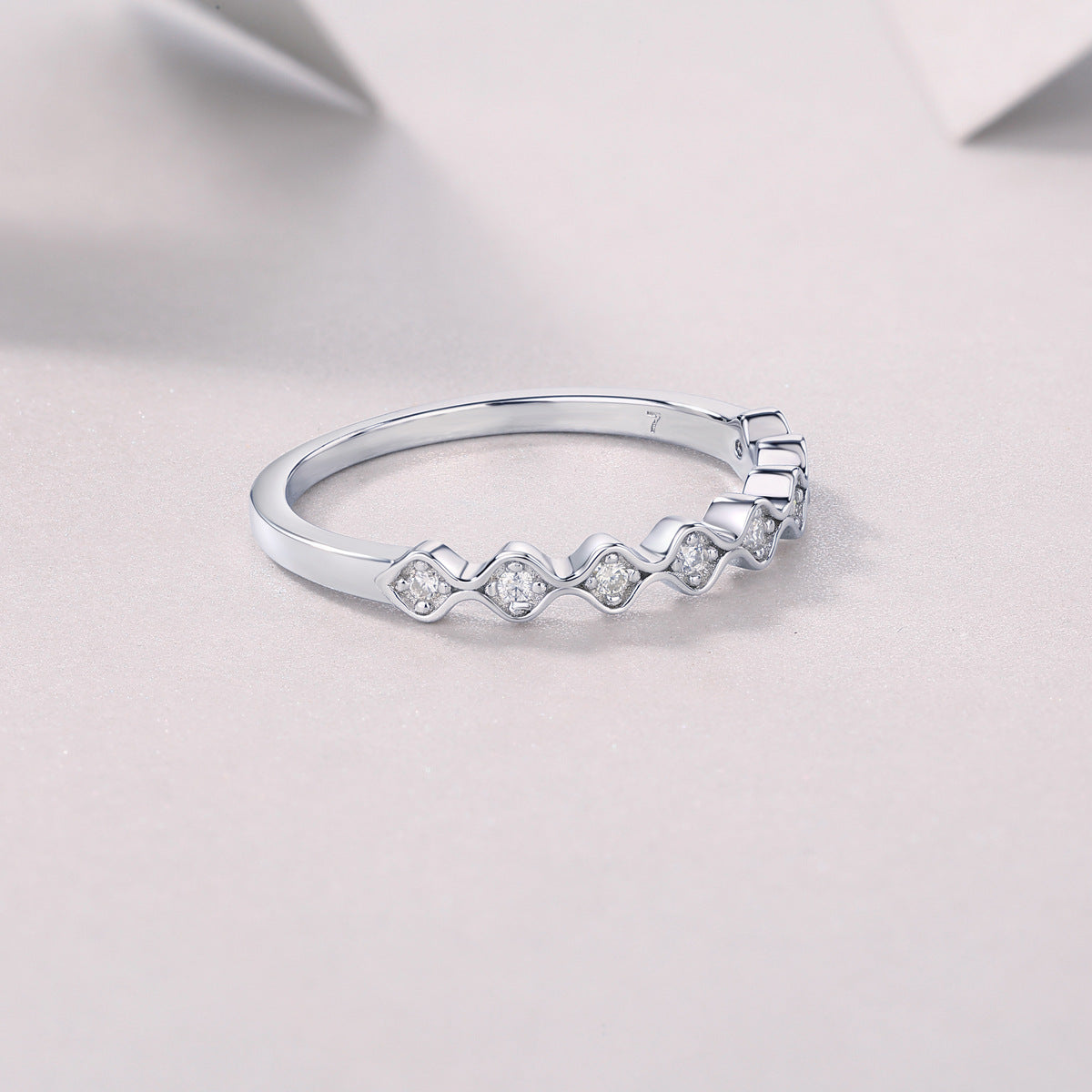 Wave-shaped Moissanite Diamond Ring for Women S925 Sterling Silver Plated with 18K Gold
