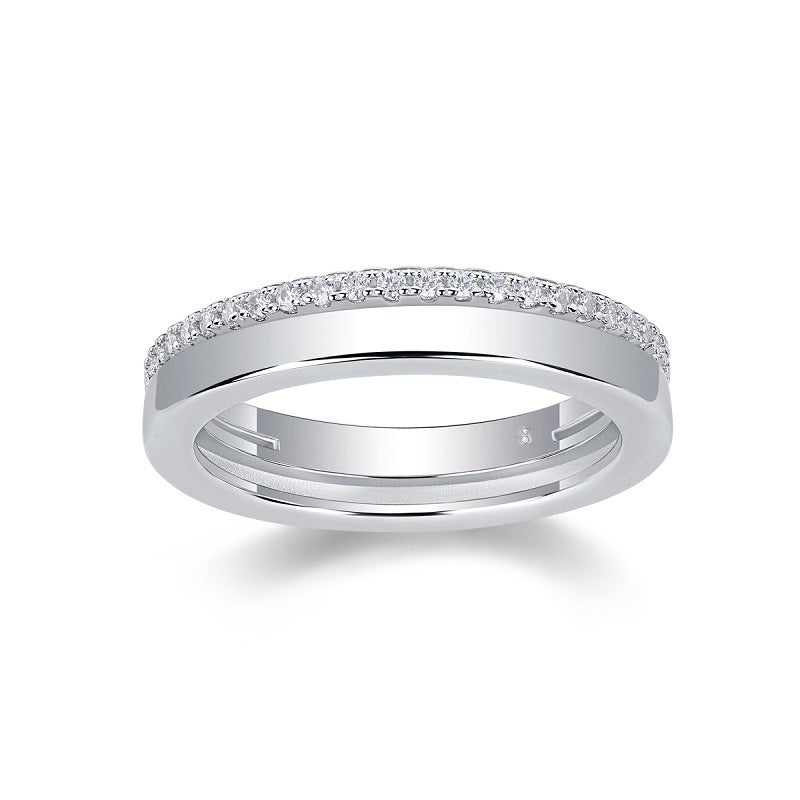 Trendy S925 Sterling Silver Minimalist Women's Ring Non-Fading Moissanite Cross-Border Ins Open Ring