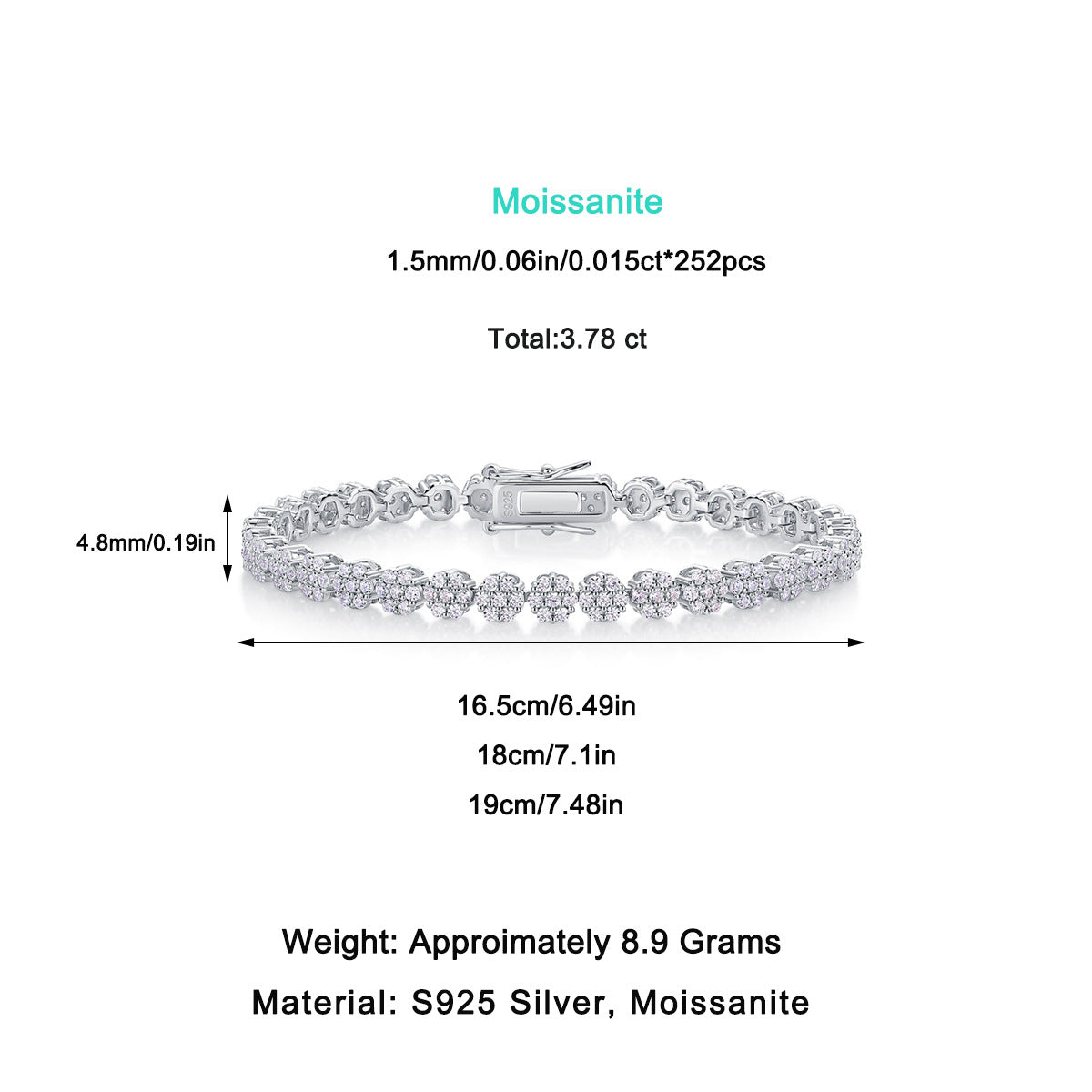 Trendy Fashion 252 Moissanite Tennis Bracelet