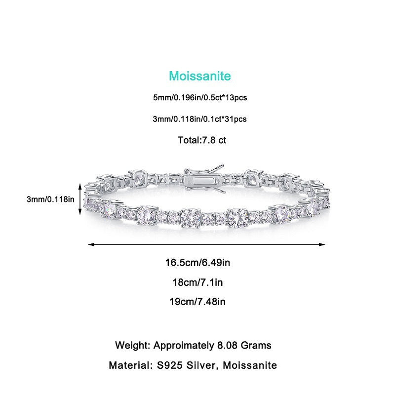 Moissanite Tennis Bracelet for Men and Women S925 Sterling Silver Plated with 18K Gold