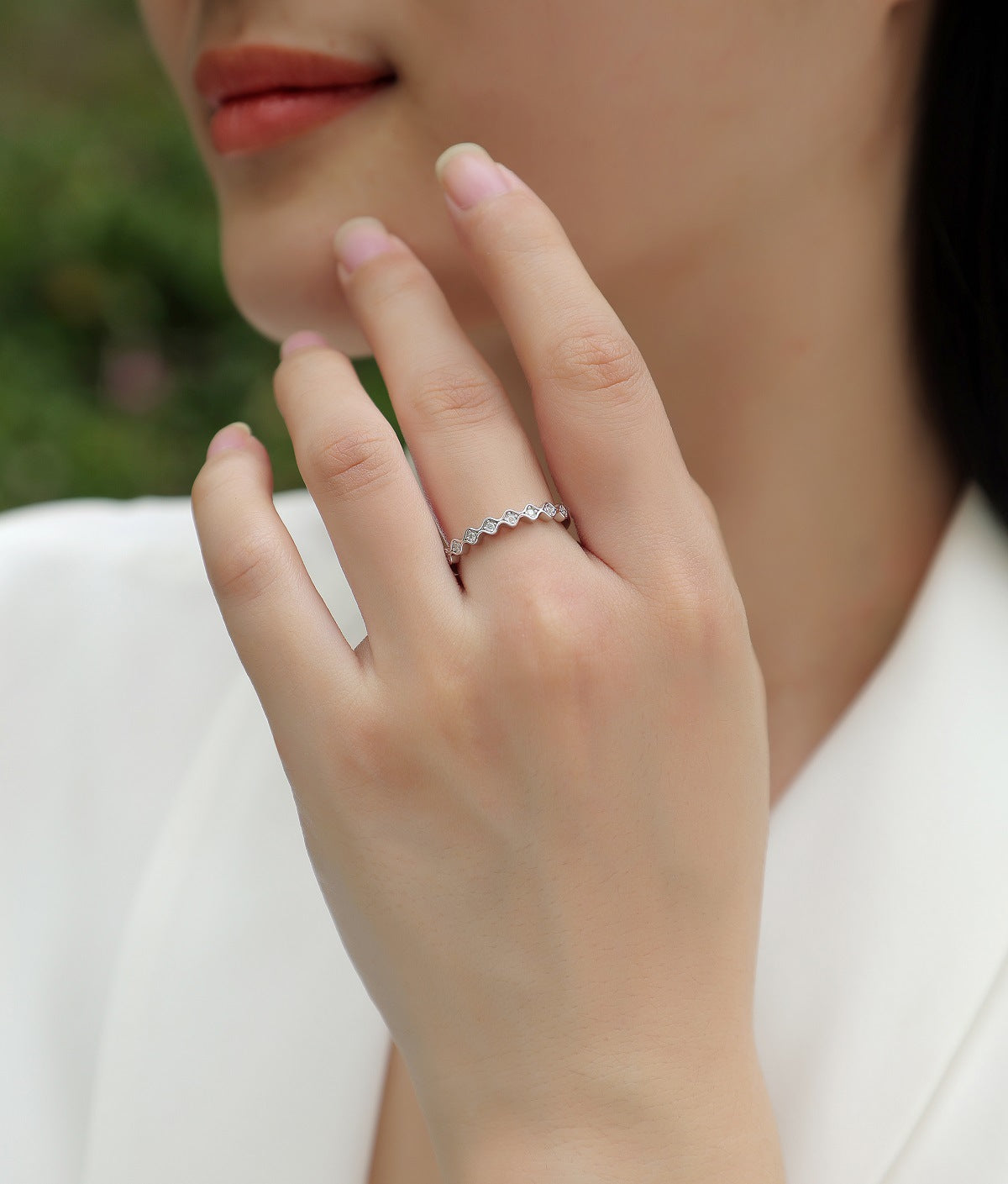 Wave-shaped Moissanite Diamond Ring for Women S925 Sterling Silver Plated with 18K Gold