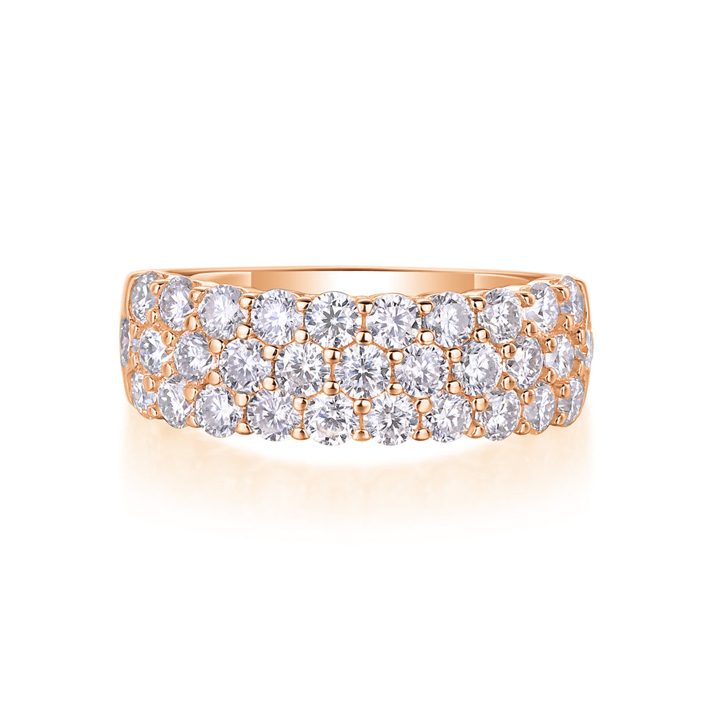 Three-Row Inlaid Moissanite Ring S925 Silver Plated with 18K Gold