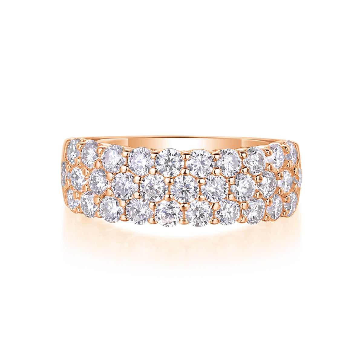 Three-Row Inlaid Moissanite Ring S925 Silver Plated with 18K Gold