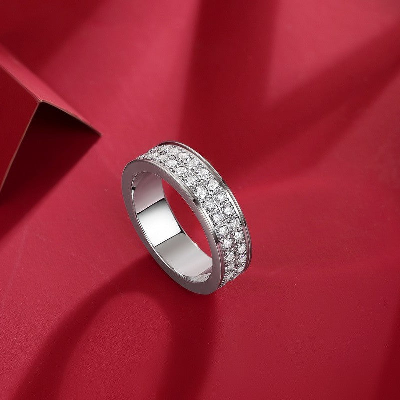Couple's Double Row Moissanite Ring for Men and Women, S925 Plated with 18K White Gold