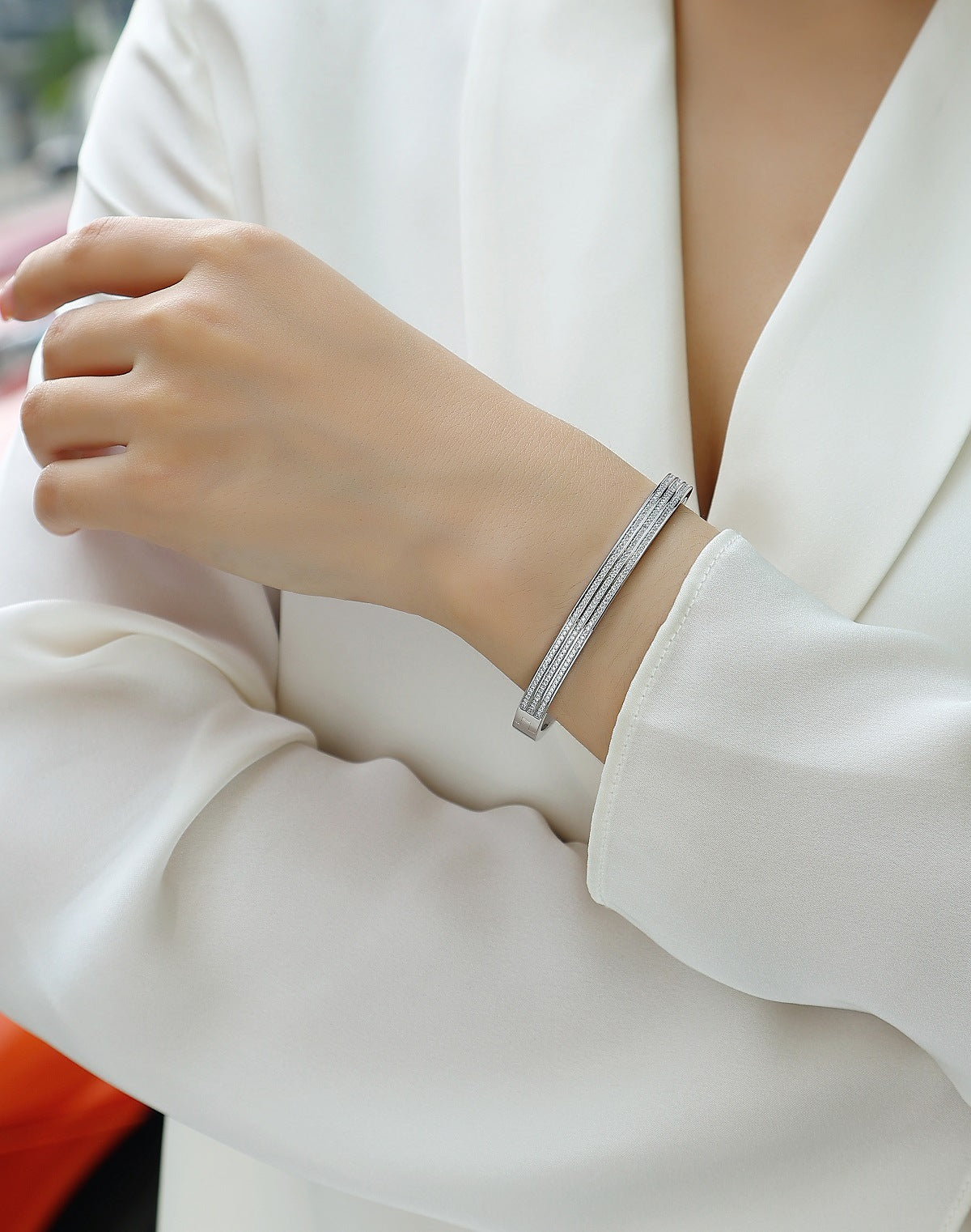 3 Rows Moissanite Bracelet for Women S925 Silver Plated with 18K White Gold