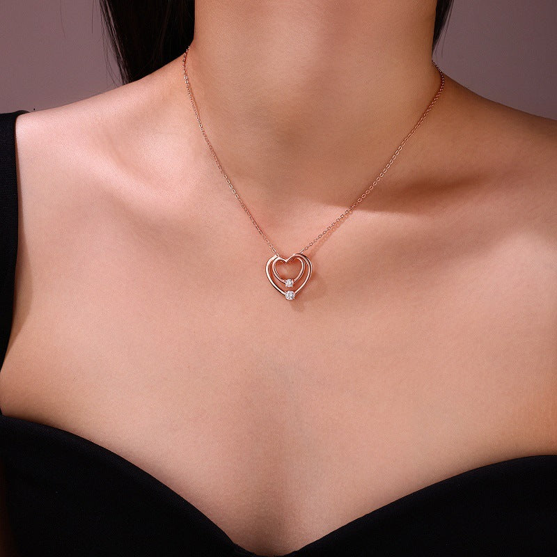 Double Heart Shaped Moissanite Necklace for Women