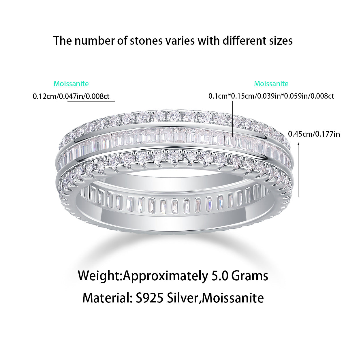 New Men's and Women's Moissanite Ring S925 Plated with 18K White Gold