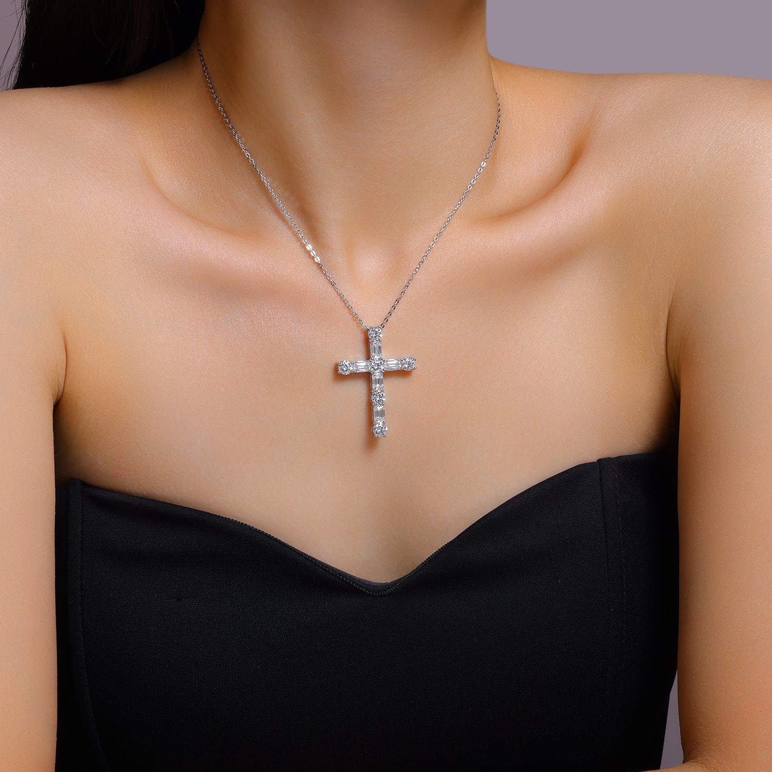 Moissanite Cross Pendant for Men and Women, Silver Plated with 18K White Gold (Necklace Not Included)