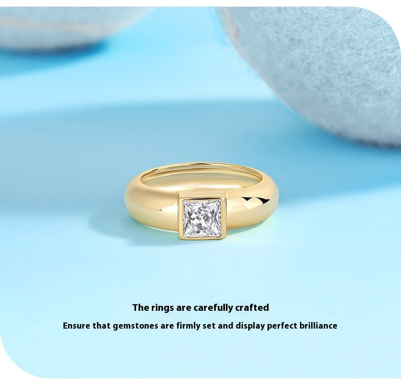 Minimalist Square Moissanite 925 Silver Ring Plated with 18K Gold