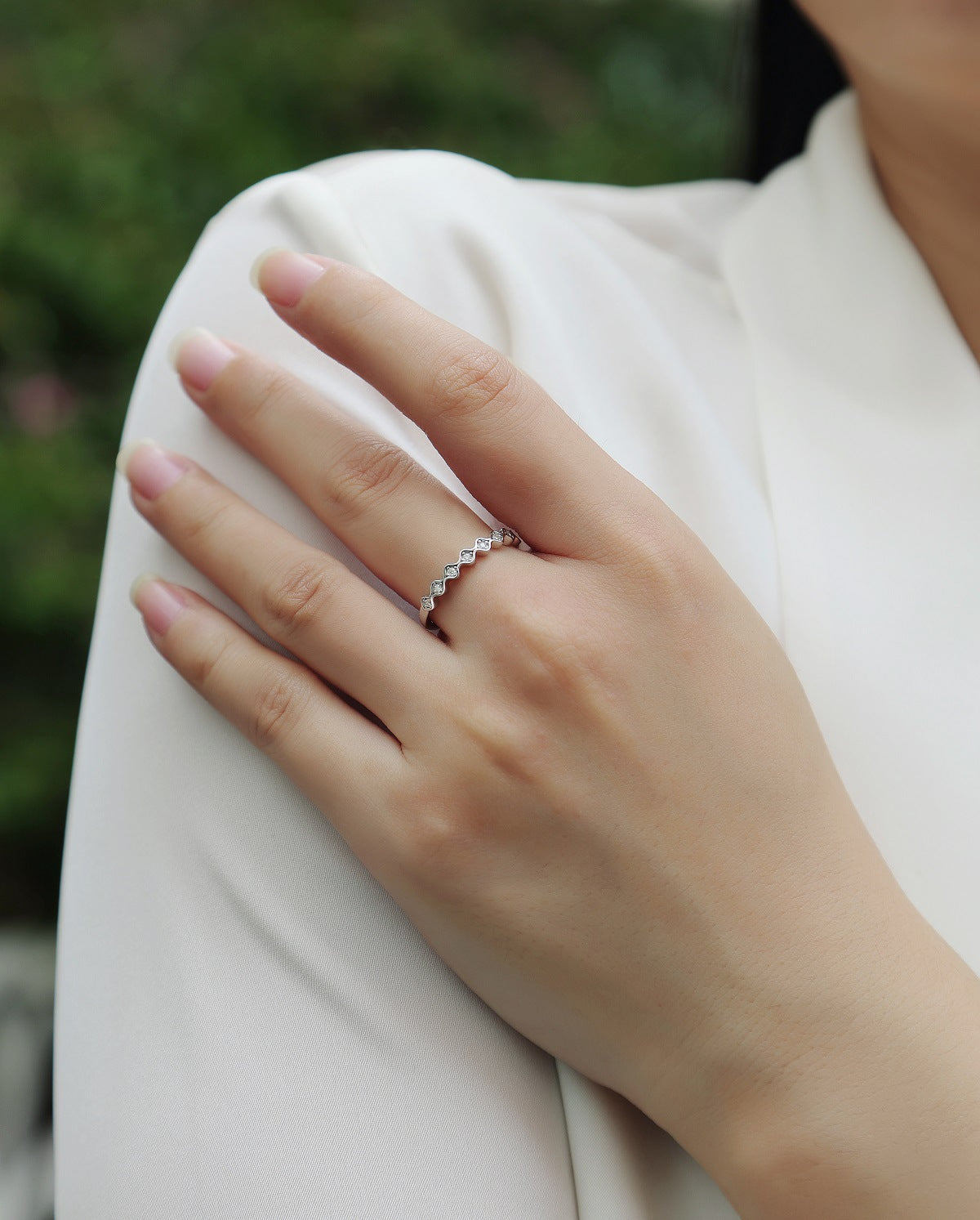 Wave-shaped Moissanite Diamond Ring for Women S925 Sterling Silver Plated with 18K Gold
