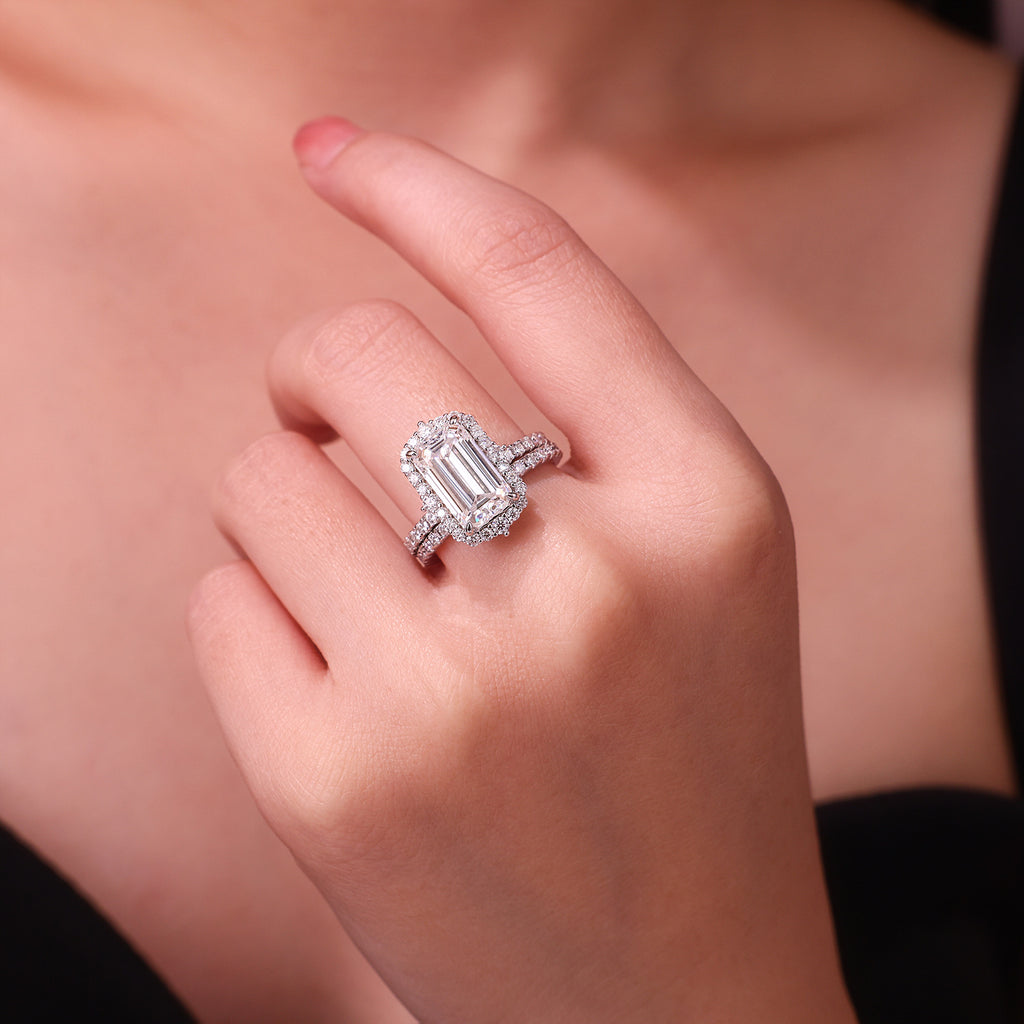 Emerald Moissanite Diamond Ring Set for Women