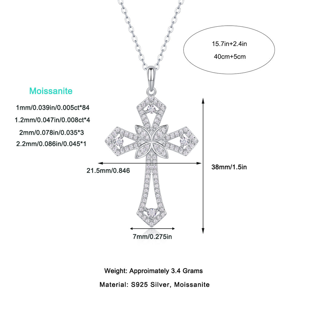 S925 Plated 18K Moissanite Cross Pendant Necklace for Women