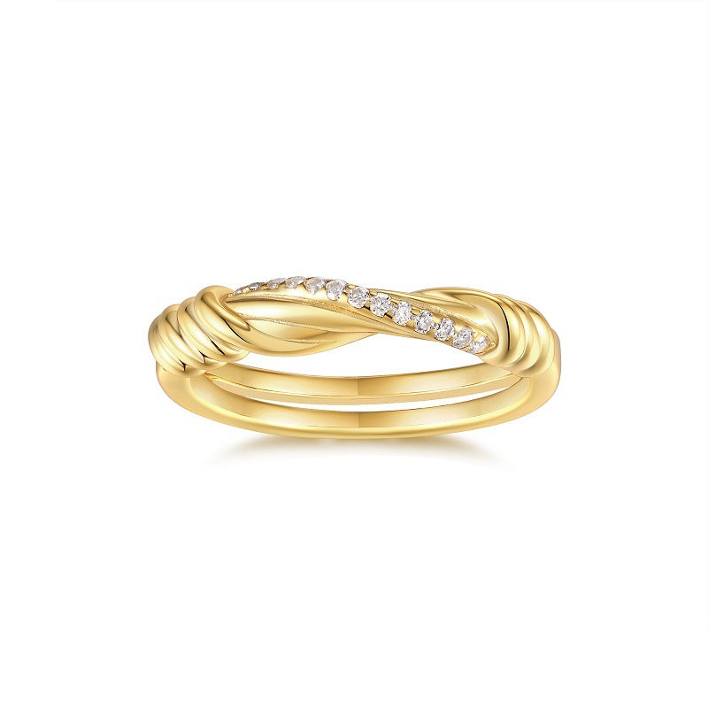 Wave Inlaid Moissanite Ring S925 Sterling Silver Plated with 18K Gold
