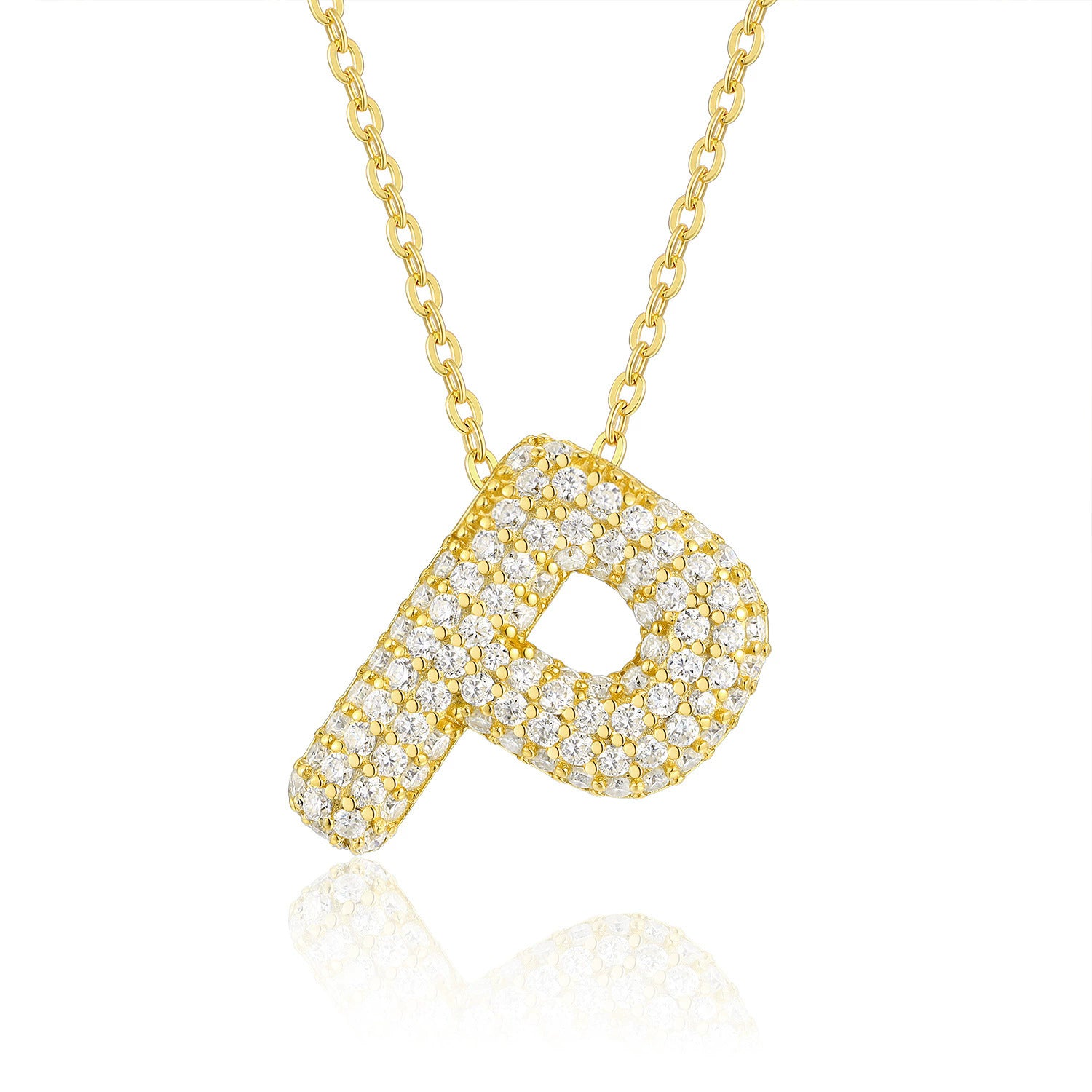 Moissanite 26 Alphabet Pendant Necklace for Men and Women 925 Sterling Silver Plated with 18K Gold