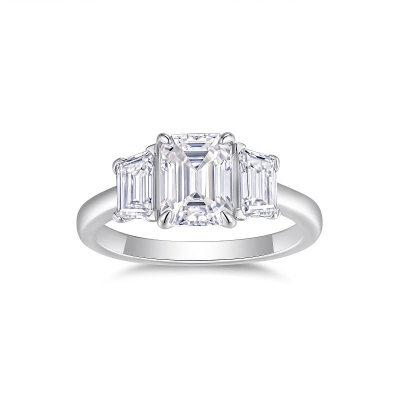 Emerald Cut 6*8mm Moissanite Men's and Women's Ring S925 Silver Plated with 18K White Gold
