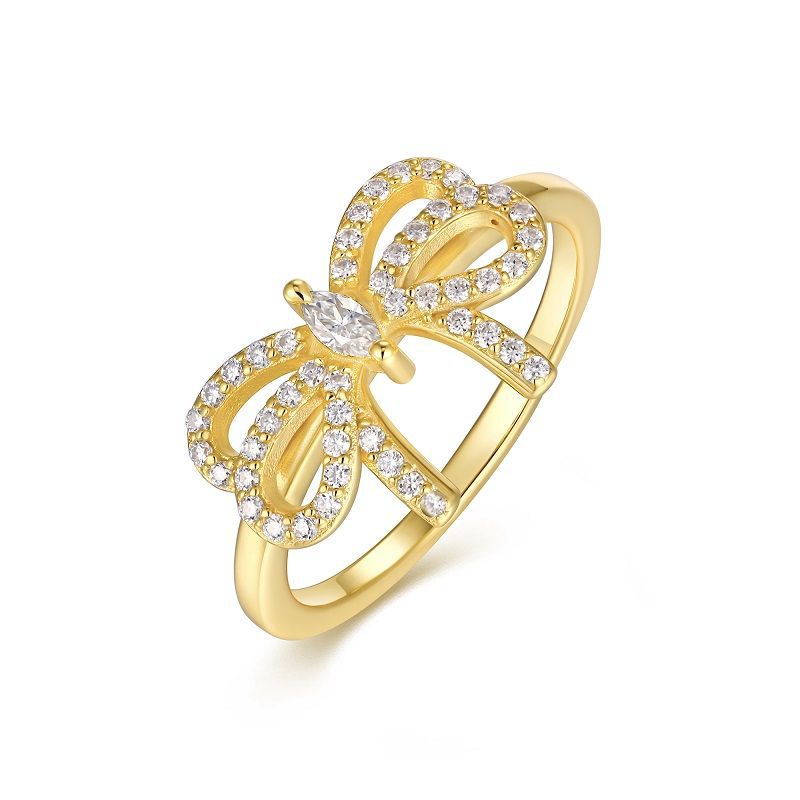 Butterfly Flower Moissanite Diamond Sterling Silver Plated 18K Gold Ring for Women