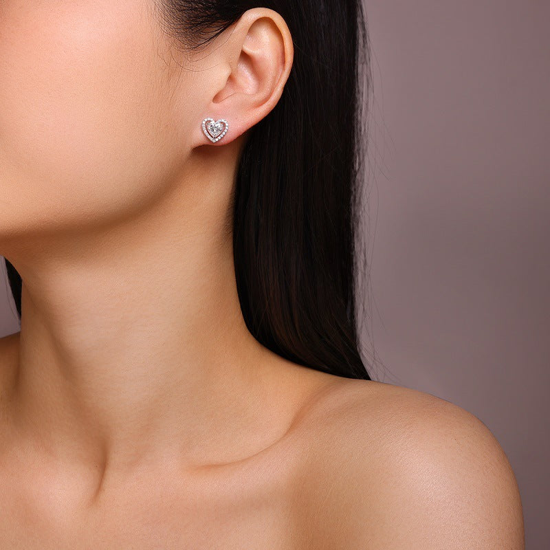 Double Heart-Shaped Moissanite Stud Earrings for Women S925 Silver Plated with 18K Gold