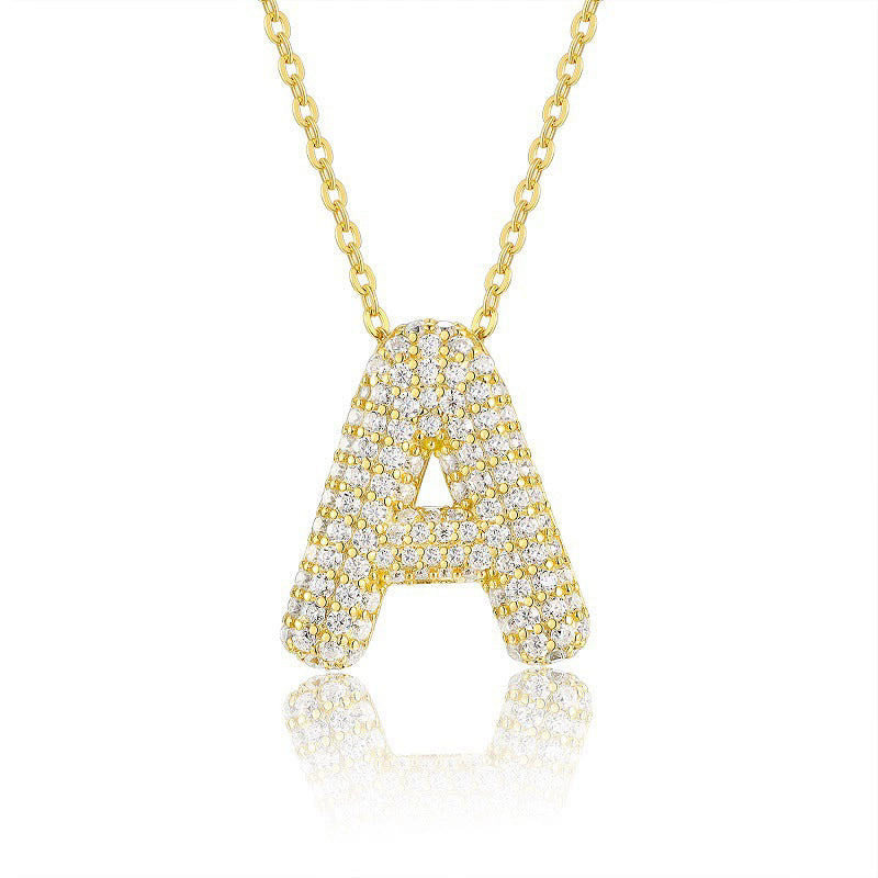 Moissanite 26 Alphabet Pendant Necklace for Men and Women 925 Sterling Silver Plated with 18K Gold
