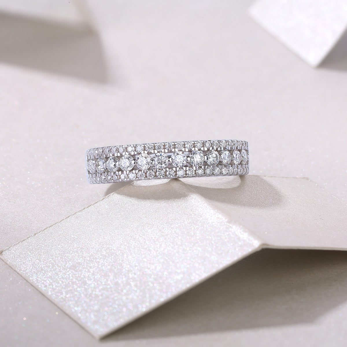 Moissanite Diamond Unisex Ring S925 Silver Plated 18K White Gold