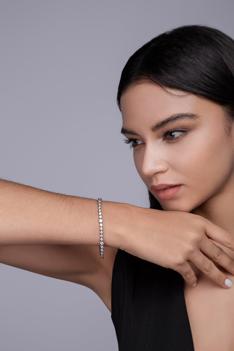 Single Row Moissanite Tennis Bracelet for Men and Women S925 Silver Plated with 18K White Gold
