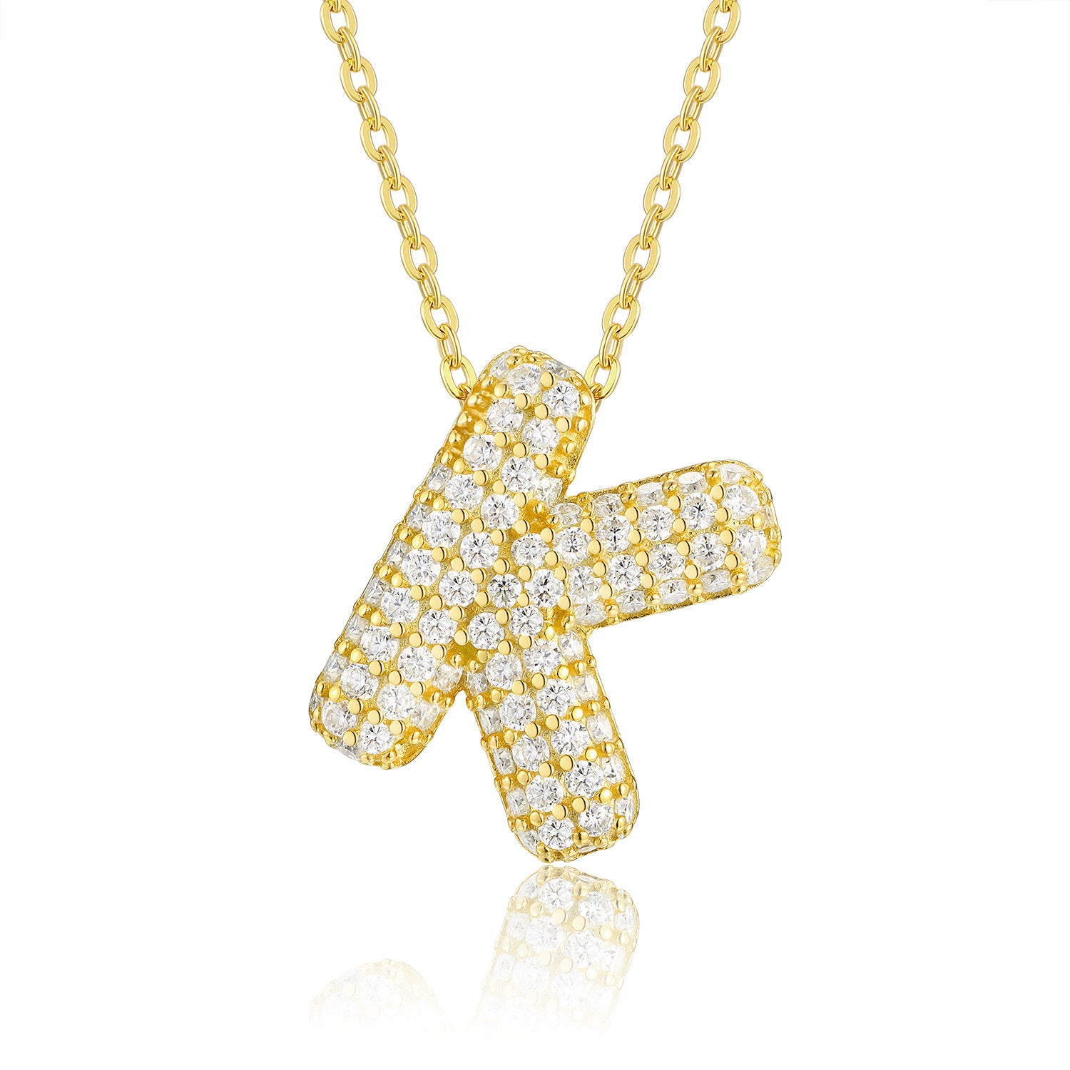 Moissanite 26 Alphabet Pendant Necklace for Men and Women 925 Sterling Silver Plated with 18K Gold