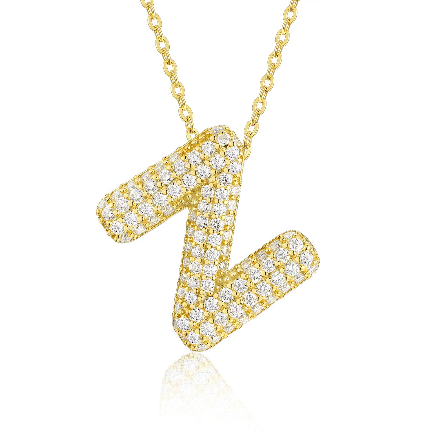 Moissanite 26 Alphabet Pendant Necklace for Men and Women 925 Sterling Silver Plated with 18K Gold
