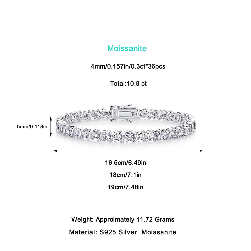 Men's and Women's Single Row Moissanite Tennis Bracelet S925 Sterling Silver Plated with 18K White Gold
