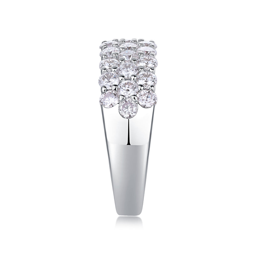 Three-Row Inlaid Moissanite Ring S925 Silver Plated with 18K Gold