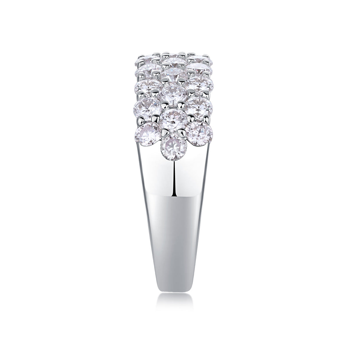 Three-Row Inlaid Moissanite Ring S925 Silver Plated with 18K Gold