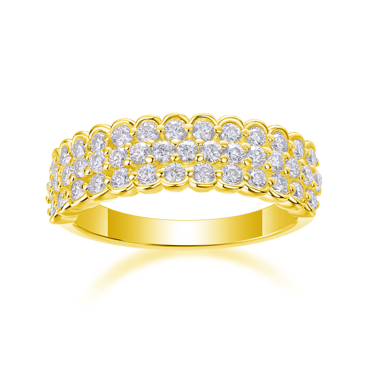 3 Row Moissanite Ring for Men and Women S925 Silver Plated with 18K Gold
