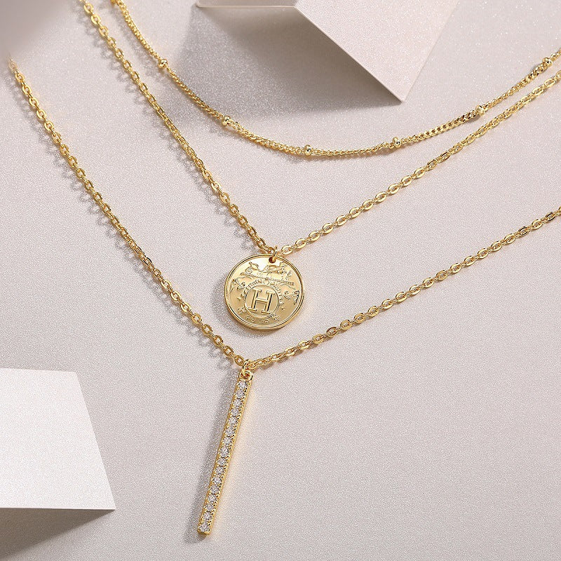 New Moissanite 3-Layer Stacked Necklace for Women S925 Sterling Silver Plated with 18K Gold