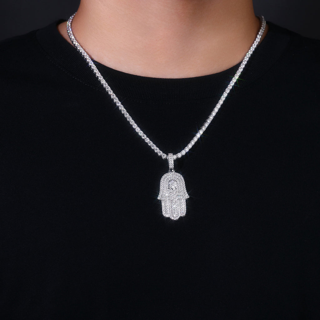 Men's Moissanite Hip-Hop Palm Pendant S925 Silver Plated with 18K White Gold (Necklace Not Included)