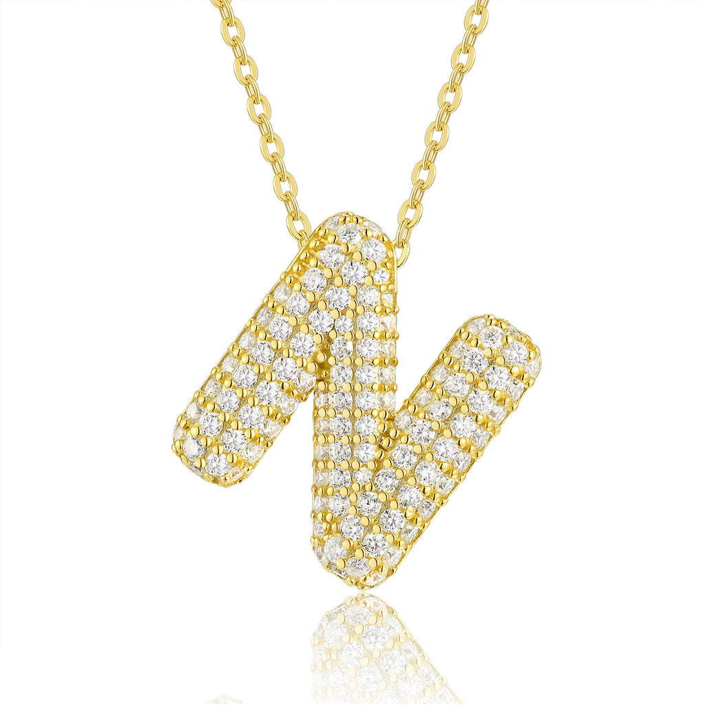 Moissanite 26 Alphabet Pendant Necklace for Men and Women 925 Sterling Silver Plated with 18K Gold