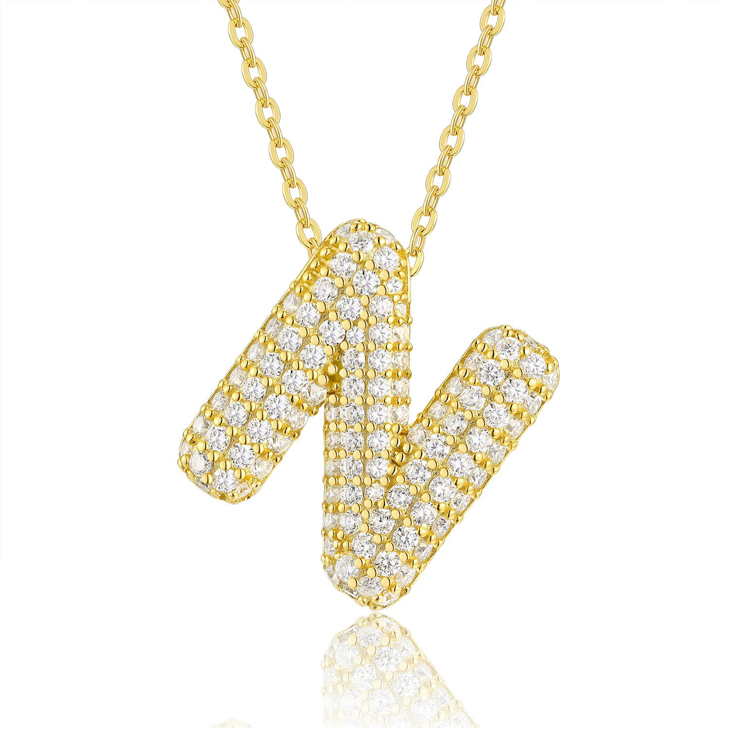 Moissanite 26 Alphabet Pendant Necklace for Men and Women 925 Sterling Silver Plated with 18K Gold