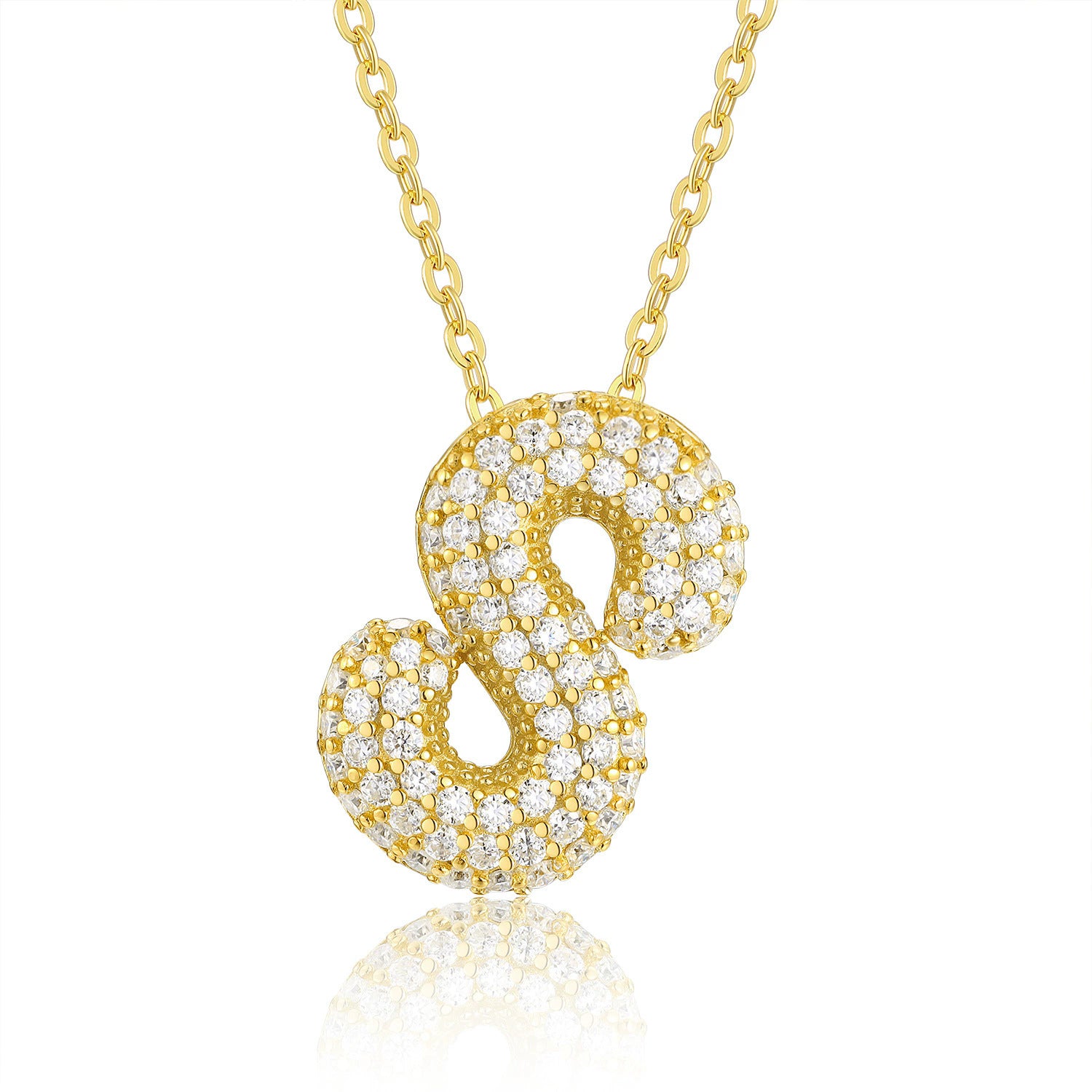 Moissanite 26 Alphabet Pendant Necklace for Men and Women 925 Sterling Silver Plated with 18K Gold