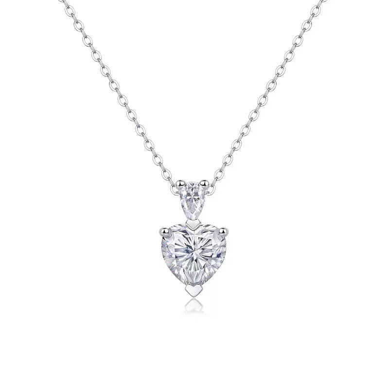 1 Carat Moissanite Heart-Shaped Pendant Necklace 3D Prong Setting S925 Sterling Silver