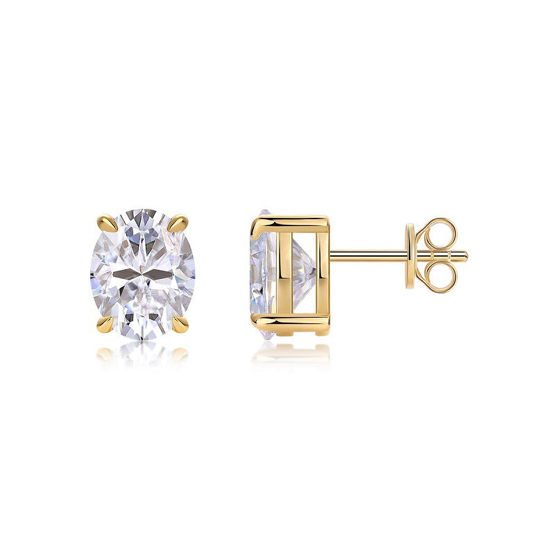 1 Carat Egg-Shaped Moissanite Stud Earrings for Men and Women S925 Sterling Silver Plated with 18K Gold