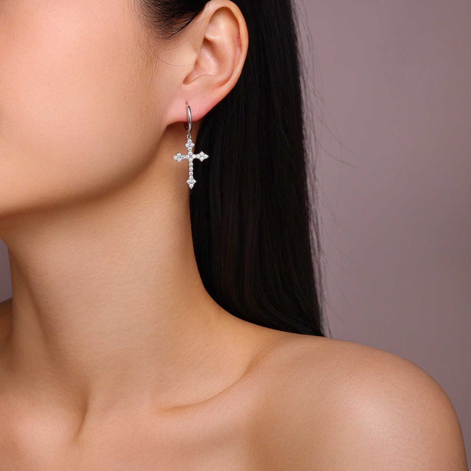 Moissanite Cross Earrings for Men and Women S925 Silver Plated with 18K White Gold