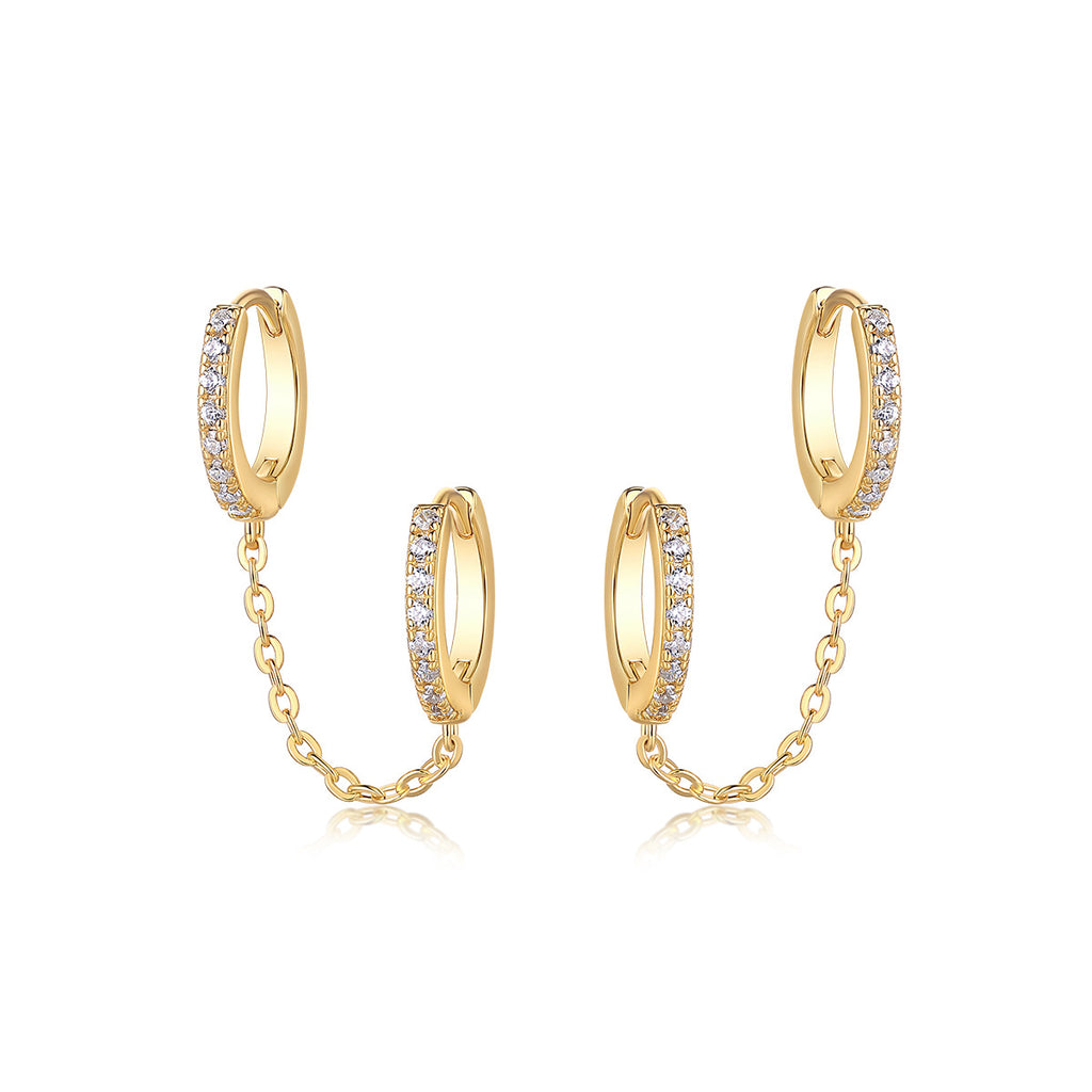Moissanite Double Hoop Round Tassel Chain Earrings S925 Sterling Silver Plated with 18K Gold