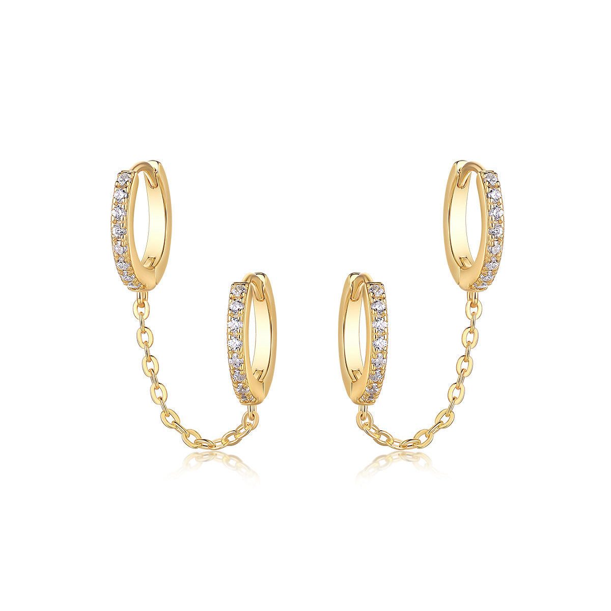 Moissanite Double Hoop Round Tassel Chain Earrings S925 Sterling Silver Plated with 18K Gold