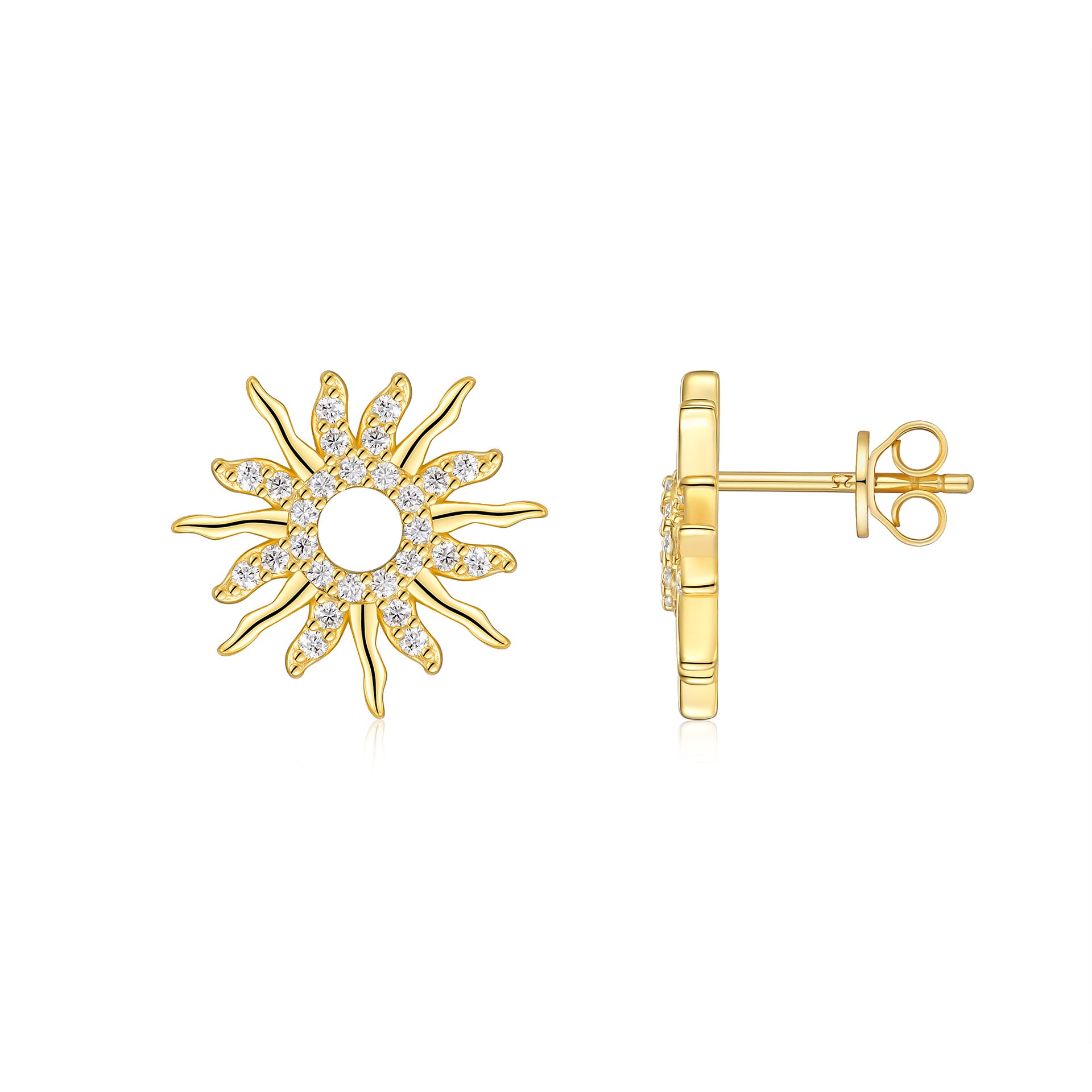 Women's Moissanite Sunflower Stud Diamond  Earrings S925 Sterling Silver Plated with 18K Gold