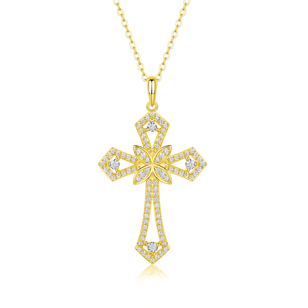 S925 Plated 18K Moissanite Cross Pendant Necklace for Women