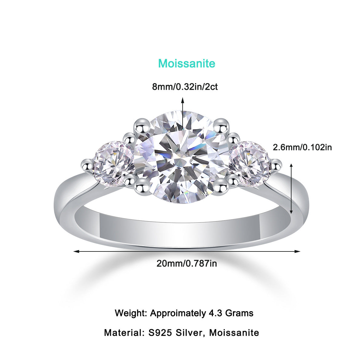 2.28CT Moissanite Diamond Engagement  Ring for Women