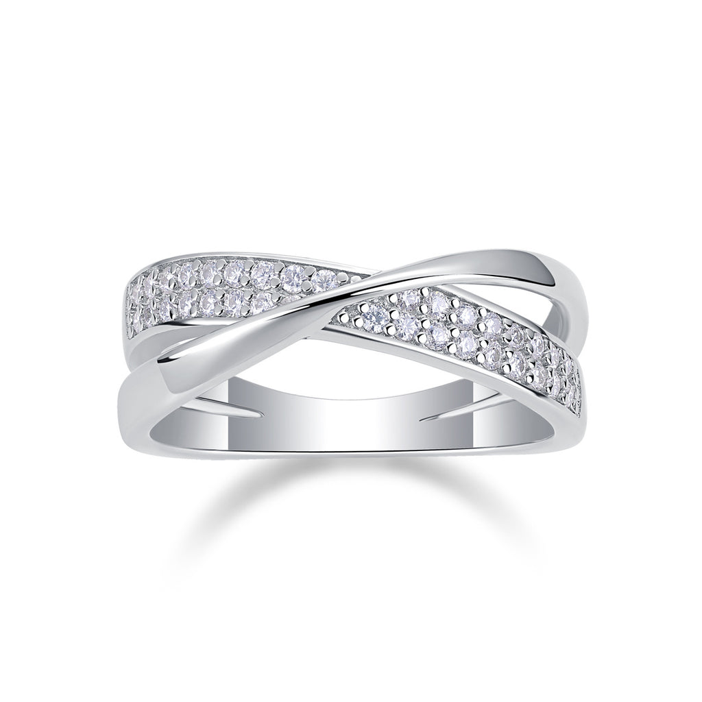Cross Surround Moissanite Diamond Ring Female S925 Silver Plated 18K White Gold