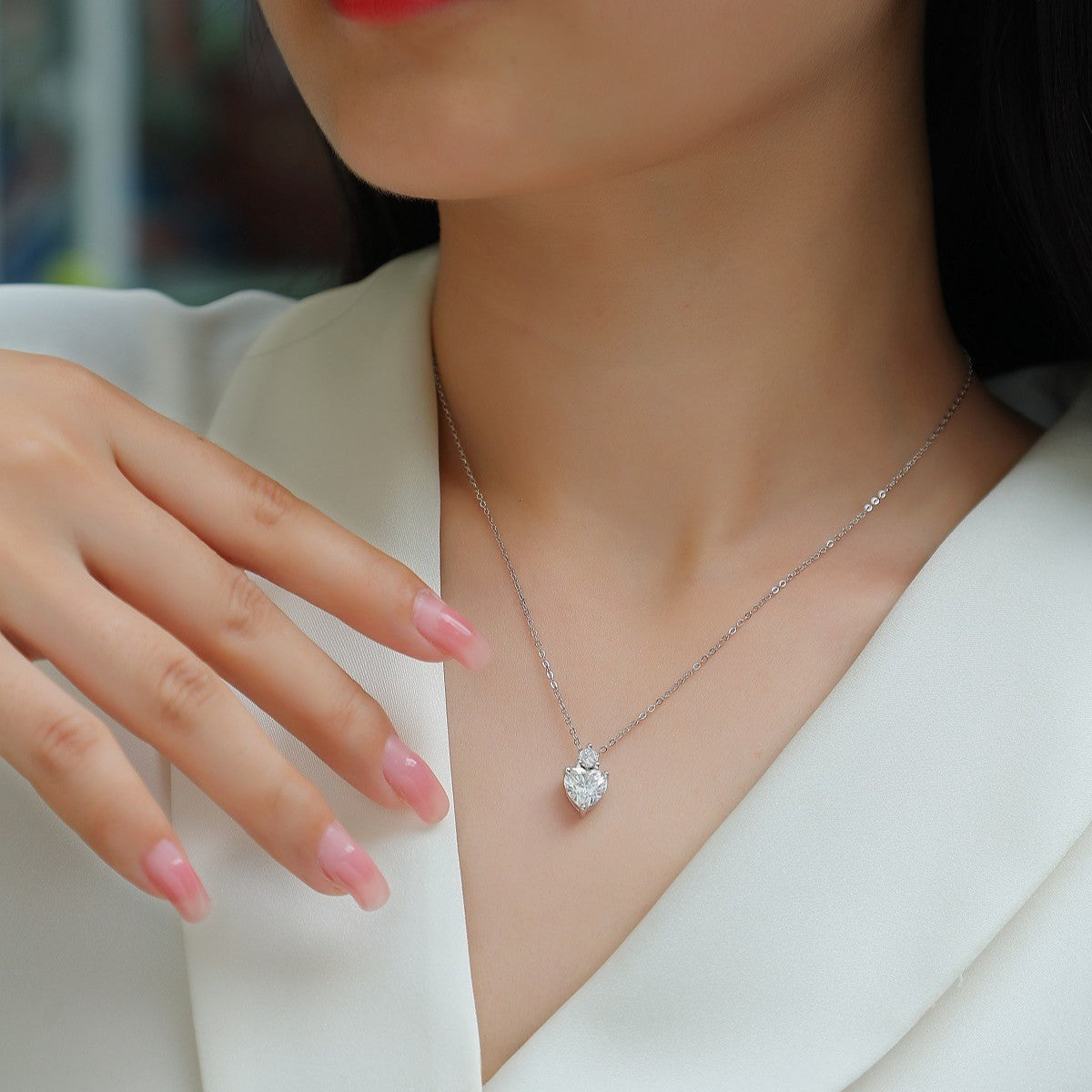 1 Carat Moissanite Heart-Shaped Pendant Necklace for Women