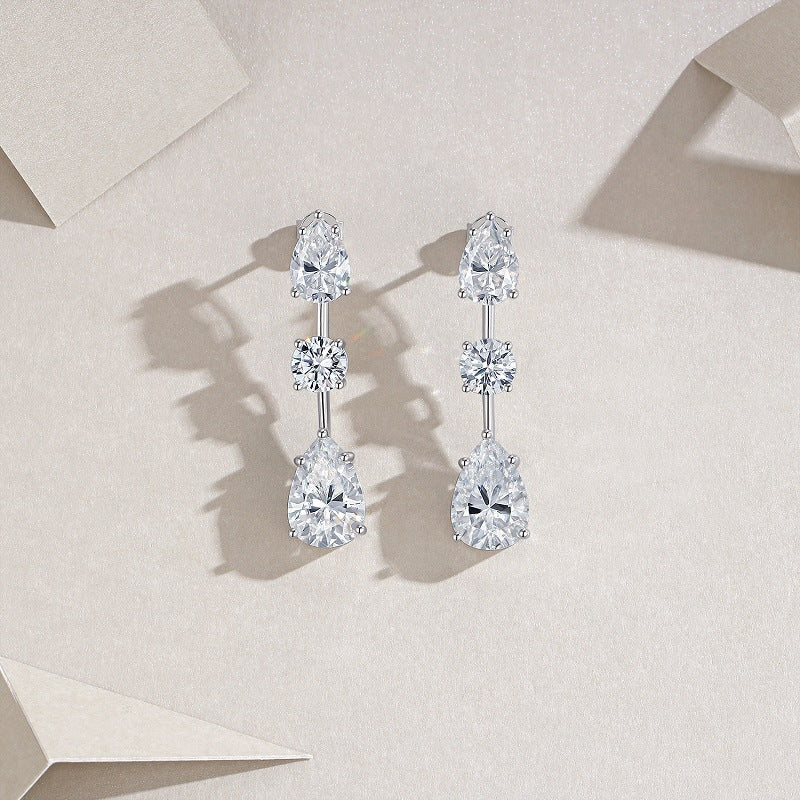 Wedding Water Drop Moissanite Earrings Studs for Women S925 Silver Plated with 18K Gold