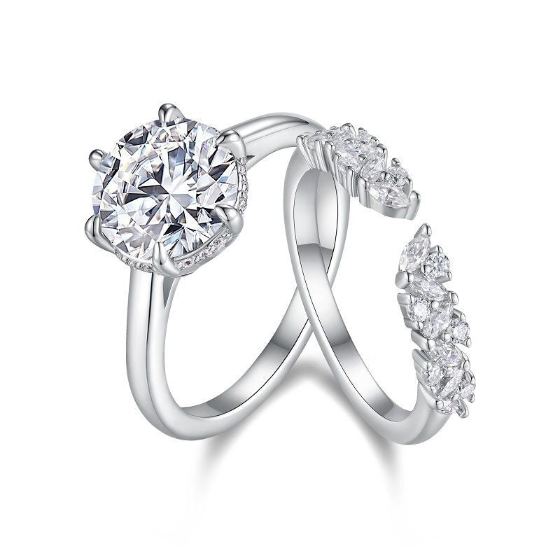 3.2 Carat Moissanite Diamond Ring Set for Women S925 Silver Plated 18K