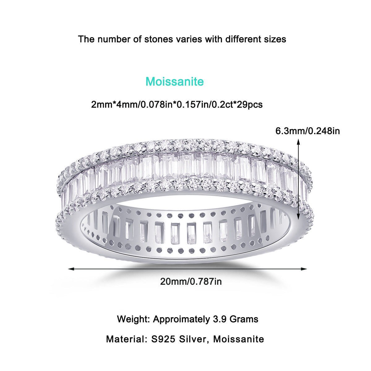 New Moissanite Diamond Ring for Women S925 Plated with 18K White Gold