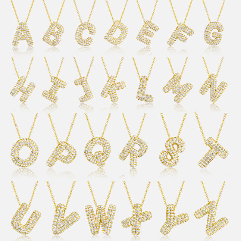 Moissanite 26 Alphabet Pendant Necklace for Men and Women 925 Sterling Silver Plated with 18K Gold